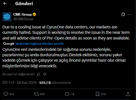 CyrusOne Veri Merkezi Soğutma Sorunu CME Group İşlem Akışını Durdurdu: Küresel Piyasada Şok Gelişmeler