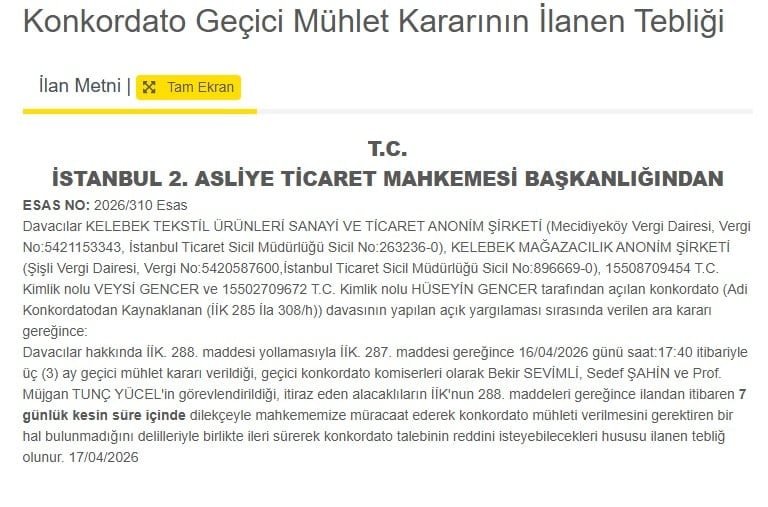 Kelebek Tekstil Konkordato Başvurusu: Perspective ile 53 Yıllık Krizde Yeniden Dengelenme Çabası